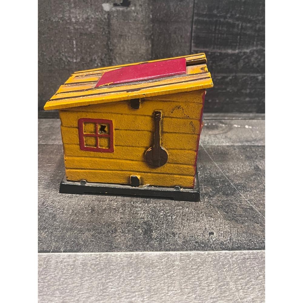 Book of Knowledge Cast Iron Mechanical Cabin Bank Cabin Figure Yellow Red - Picture 2 of 7